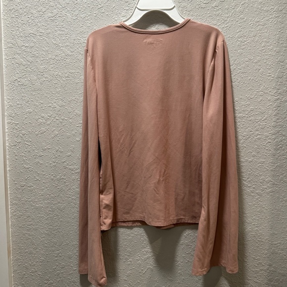 Juniors Long Sleeve Rose Pink Tee with Cut Out Neck Line - Picture 2 of 2